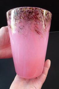 1930s Tall Scottish Monart Glass Vase. Pink with Gold Aventurine
