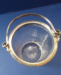 Antique SILVER PLATE Miniature Ice Pail by John Grinsell. English Glass with Plates Rim Mount & Handle