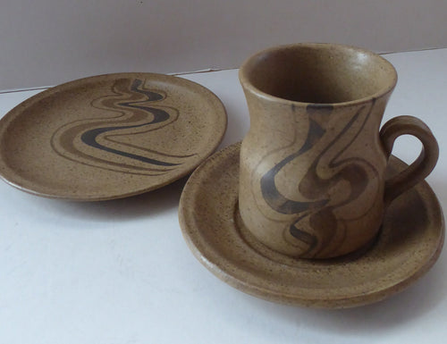 Scottish Studio Pottery. 1970s Barbara Davidson Trio. Clouds Pattern