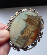 Load image into Gallery viewer, Victorian Silver Brooch with Miniature Painting of Holyrood Palace in Edinburgh
