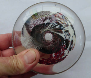 SCOTTISH STUDIO GLASS. Early Discus Shaped Paperweight with Abstract Swirls. Designed by Jane Charles