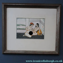 Load image into Gallery viewer, INDIAN ART: Vintage Indian Miniature Watercolour. EROTIC Image of a Couple in Conflagration
