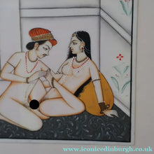 Load image into Gallery viewer, INDIAN ART: Vintage Indian Miniature Watercolour. EROTIC Image of a Couple in Conflagration
