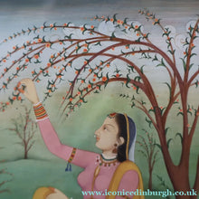 Load image into Gallery viewer, INDIAN ART: Vintage Indian Miniature Watercolour. Portrait of a Lady in a Garden - International Art
