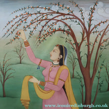 Load image into Gallery viewer, INDIAN ART: Vintage Indian Miniature Watercolour. Portrait of a Lady in a Garden - International Art
