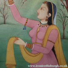 Load image into Gallery viewer, INDIAN ART: Vintage Indian Miniature Watercolour. Portrait of a Lady in a Garden - International Art
