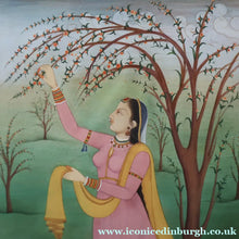 Load image into Gallery viewer, INDIAN ART: Vintage Indian Miniature Watercolour. Portrait of a Lady in a Garden - International Art

