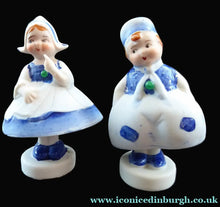 Load image into Gallery viewer, Japanese Bisque Nodder Figures of a Little Vintage DUTCH Boy and Girl. They wobble about from side to side, as if dancing!
