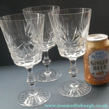 Load image into Gallery viewer, THREE Vintage Edinburgh Crystal LARGE Red Wine Glasses or Water Goblets.  STAR OF EDINBURGH Pattern. 7 inches
