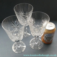 Load image into Gallery viewer, THREE Vintage Edinburgh Crystal LARGE Red Wine Glasses or Water Goblets.  STAR OF EDINBURGH Pattern. 7 inches
