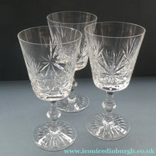 Load image into Gallery viewer, THREE Vintage Edinburgh Crystal LARGE Red Wine Glasses or Water Goblets.  STAR OF EDINBURGH Pattern. 7 inches
