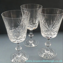 Load image into Gallery viewer, THREE Vintage Edinburgh Crystal LARGE Red Wine Glasses or Water Goblets.  STAR OF EDINBURGH Pattern. 7 inches
