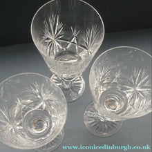 Load image into Gallery viewer, THREE Vintage Edinburgh Crystal LARGE Red Wine Glasses or Water Goblets.  STAR OF EDINBURGH Pattern. 7 inches
