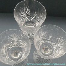 Load image into Gallery viewer, THREE Vintage Edinburgh Crystal LARGE Red Wine Glasses or Water Goblets.  STAR OF EDINBURGH Pattern. 7 inches
