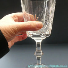 Load image into Gallery viewer, THREE Vintage Edinburgh Crystal LARGE Red Wine Glasses or Water Goblets.  STAR OF EDINBURGH Pattern. 7 inches

