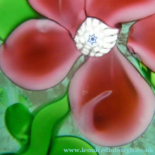 Load image into Gallery viewer, Pink Floral Lampwork Paperweight on Green Ground with JOHN DEACONS Cane
