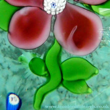 Load image into Gallery viewer, Pink Floral Lampwork Paperweight on Green Ground with JOHN DEACONS Cane
