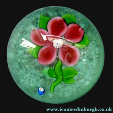 Load image into Gallery viewer, Pink Floral Lampwork Paperweight on Green Ground with JOHN DEACONS Cane
