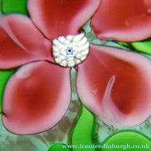 Load image into Gallery viewer, Pink Floral Lampwork Paperweight on Green Ground with JOHN DEACONS Cane
