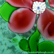 Load image into Gallery viewer, Pink Floral Lampwork Paperweight on Green Ground with JOHN DEACONS Cane
