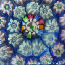 Load image into Gallery viewer, SCOTTISH GLASS. Vintage JOHN DEACONS Perfume Bottle Blue with Millefiori Canes. Thistle Canes
