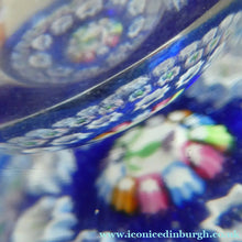 Load image into Gallery viewer, SCOTTISH GLASS. Vintage JOHN DEACONS Perfume Bottle Blue with Millefiori Canes. Thistle Canes
