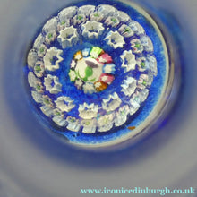 Load image into Gallery viewer, SCOTTISH GLASS. Vintage JOHN DEACONS Perfume Bottle Blue with Millefiori Canes. Thistle Canes
