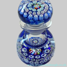 Load image into Gallery viewer, SCOTTISH GLASS. Vintage JOHN DEACONS Perfume Bottle Blue with Millefiori Canes. Thistle Canes
