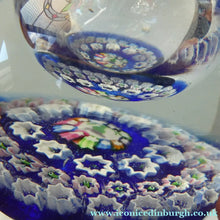 Load image into Gallery viewer, SCOTTISH GLASS. Vintage JOHN DEACONS Perfume Bottle Blue with Millefiori Canes. Thistle Canes
