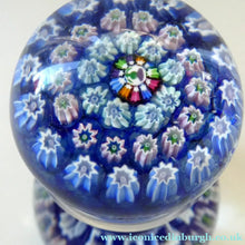 Load image into Gallery viewer, SCOTTISH GLASS. Vintage JOHN DEACONS Perfume Bottle Blue with Millefiori Canes. Thistle Canes
