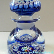 Load image into Gallery viewer, SCOTTISH GLASS. Vintage JOHN DEACONS Perfume Bottle Blue with Millefiori Canes. Thistle Canes
