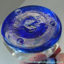Load image into Gallery viewer, SCOTTISH GLASS. Vintage JOHN DEACONS Perfume Bottle Blue with Millefiori Canes. Thistle Canes
