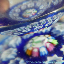 Load image into Gallery viewer, SCOTTISH GLASS. Vintage JOHN DEACONS Perfume Bottle Blue with Millefiori Canes. Thistle Canes
