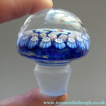 Load image into Gallery viewer, SCOTTISH GLASS. Vintage JOHN DEACONS Perfume Bottle Blue with Millefiori Canes. Thistle Canes
