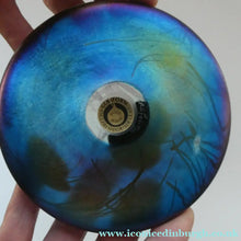 Load image into Gallery viewer, GLASFORM Paperweight by John Ditchfield. Iridescent Lily Pad with Silver Dragonfly Embellishment
