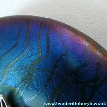 Load image into Gallery viewer, GLASFORM Paperweight by John Ditchfield. Iridescent Lily Pad with Silver Dragonfly Embellishment
