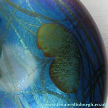 Load image into Gallery viewer, GLASFORM Paperweight by John Ditchfield. Iridescent Lily Pad with Silver Dragonfly Embellishment
