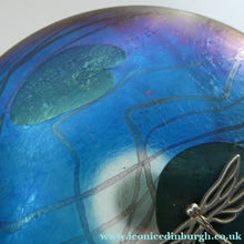 Load image into Gallery viewer, GLASFORM Paperweight by John Ditchfield. Iridescent Lily Pad with Silver Dragonfly Embellishment
