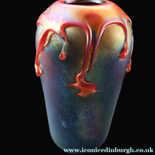 Load image into Gallery viewer, JOHN DITCHFIELD GLASFORM Large Black Lustre Vase with Dripping Red Lava Glass Decorations
