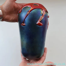 Load image into Gallery viewer, JOHN DITCHFIELD GLASFORM Large Black Lustre Vase with Dripping Red Lava Glass Decorations
