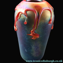 Load image into Gallery viewer, JOHN DITCHFIELD GLASFORM Large Black Lustre Vase with Dripping Red Lava Glass Decorations
