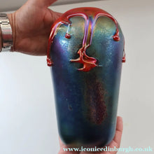 Load image into Gallery viewer, JOHN DITCHFIELD GLASFORM Large Black Lustre Vase with Dripping Red Lava Glass Decorations
