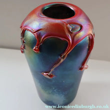 Load image into Gallery viewer, JOHN DITCHFIELD GLASFORM Large Black Lustre Vase with Dripping Red Lava Glass Decorations
