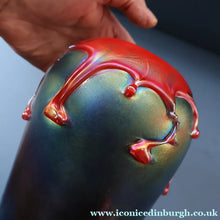 Load image into Gallery viewer, JOHN DITCHFIELD GLASFORM Large Black Lustre Vase with Dripping Red Lava Glass Decorations
