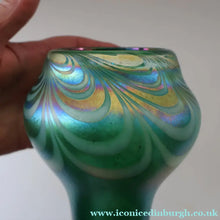 Load image into Gallery viewer, JOHN DITCHFIELD GLASFORM Tall Green Goblet Shaped Vase with Lustres and Feathered Swirls
