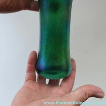 Load image into Gallery viewer, JOHN DITCHFIELD GLASFORM Tall Green Goblet Shaped Vase with Lustres and Feathered Swirls

