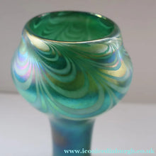 Load image into Gallery viewer, JOHN DITCHFIELD GLASFORM Tall Green Goblet Shaped Vase with Lustres and Feathered Swirls
