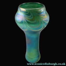 Load image into Gallery viewer, JOHN DITCHFIELD GLASFORM Tall Green Goblet Shaped Vase with Lustres and Feathered Swirls
