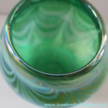 Load image into Gallery viewer, JOHN DITCHFIELD GLASFORM Tall Green Goblet Shaped Vase with Lustres and Feathered Swirls

