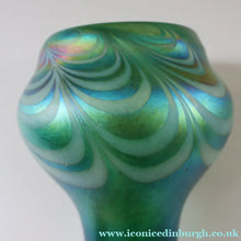 Load image into Gallery viewer, JOHN DITCHFIELD GLASFORM Tall Green Goblet Shaped Vase with Lustres and Feathered Swirls
